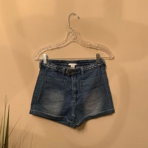 H&M Denim Shorts with attached Braided Belt
